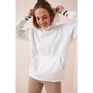 Happiness İstanbul Women's White Hooded Shark Oversized Sweatshirt