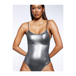 Koton Shiny Swimsuit with Thin Straps U-neck Covered