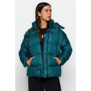 Trendyol Emerald Green Oversized Hoodie, Water-Repellent Inflatable Coat