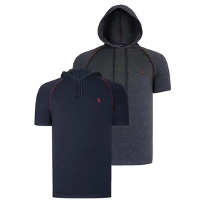 DUAL SET T8570 DEWBERRY HOODED MEN'S T-SHIRT-ANTHRACITE-NAVY BLUE