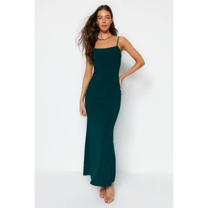 Trendyol Emerald Green Fitted/Simple Maxi Stretch Knit Dress with Straps