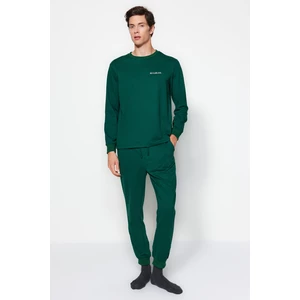 Trendyol zelená súprava pyžama s potlačou a pravidelným strihom