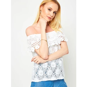 Lace blouse with Spanish neckline white