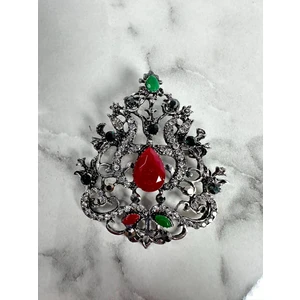 Brooch XZ459-191 Silver + Red