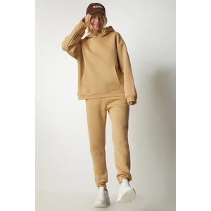 Happiness İstanbul Women's Camel Hooded Raised Tracksuit