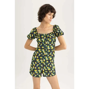 DEFACTO Regular Fit Heart Collar Printed Short Sleeve Jumpsuit