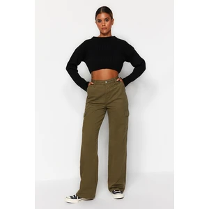 Trendyol Khaki High Waist Wide Leg Jeans with Cargo Pocket