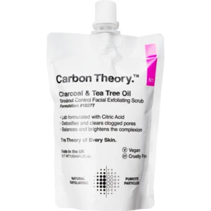 Carbon Theory Charcoal & Tea Tree Oil čistiaci pleťový peeling pre problematickú pleť, akné 125 ml