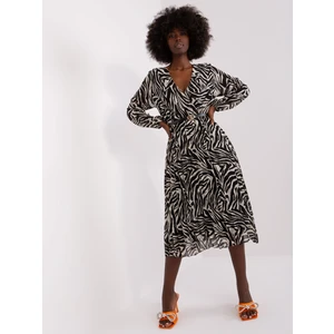 Ecru-black zebra dress with belt