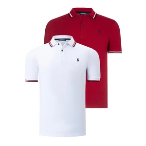 DUAL SET T8594 DEWBERRY MENS T-SHIRT-WHITE-BURGUNDY