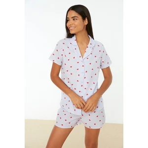 Trendyol Blue Heart Woven Pajamas Set