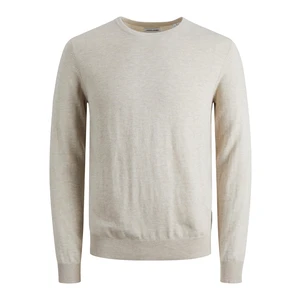 Jack&Jones PLUS Pánsky sveter JJEEMIL 12217825 Oatmeal Melange 3XL