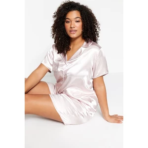 Trendyol Curve Weave Powder Satin Pajamas Set