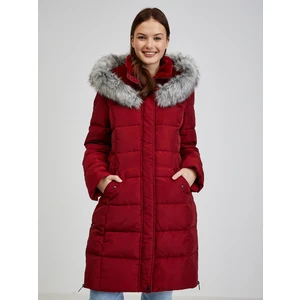 Burgundy Down Winter Coat with Hood and Faux Fur ORSAY - Ladies