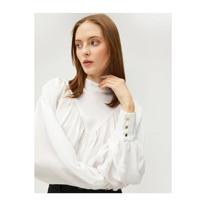 Koton Flowy Balloon Sleeve Blouse Stand-Up Collar