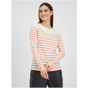 Orsay Orange and White Women Striped T-Shirt - Women