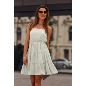 Mint dress on thin shoulder straps with ruffles