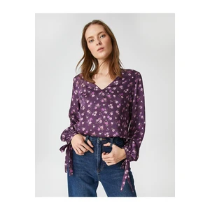 Koton Floral Blouse with Balloon Sleeves Tie Detailed