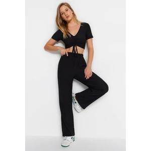 Trendyol Black Shire Detailed Crisp Athlete-Trousers Knitted Pajamas Set.