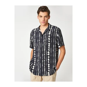 Koton Short Sleeve Shirt with Turndown Collar Ethnic Detailed and Buttoned.