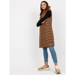 Long brown down vest with hood RUE PARIS