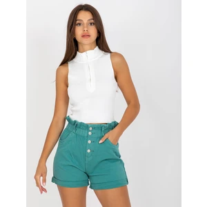 Women's Turquoise Denim Button Shorts