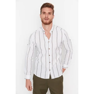 Trendyol Khaki Men Slim Fit Koszula Kołnierz Epaulette Striped Shirt