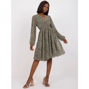 Green and beige dress with long sleeve prints ZULUNA