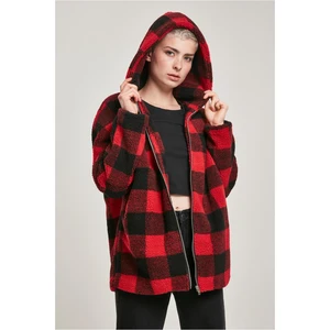 Women's Sherpa Oversized Check hooded jacket burnt/blk