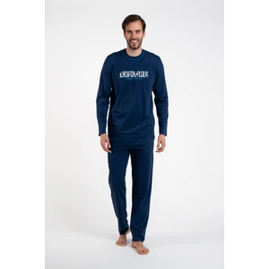 Men's pajamas with long sleeves, long pants - dark blue