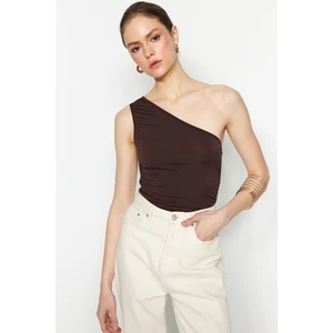 Trendyol Brown Gather Detailed Fitted One Shoulder Stretchy Knitted Blouse