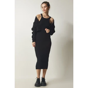 Happiness İstanbul Women's Black Cardigan Dress Knitwear Suit