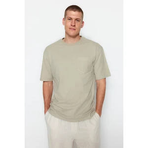 Trendyol Taş Men's Relaxed/Casual Cut Crew Neck Short Sleeve Textured Pocket 100% Cotton T-Shirt