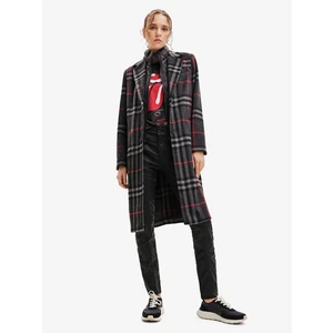 Women's Black Plaid Coat with Wool Desigual Luise - Women