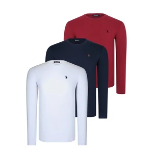 TRIPLE SET T8588 DEWBERRY ROUND NECK MEN'S SWEATSHIRT-WHITE-NAVY-BURGUNDY