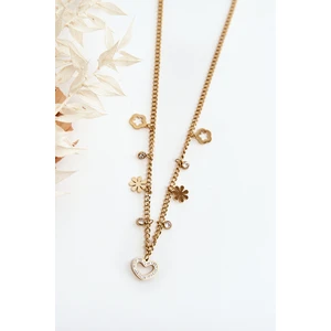 Fashionable chain with flowers and a golden heart