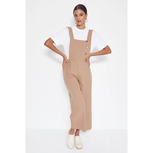 Trendyol Mink Button Detailed Square Collar Woven Jumpsuit