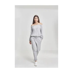 Ladies Cold Shoulder Terry Jumpsuit grey