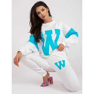 White and blue sweatshirt set with a round neckline