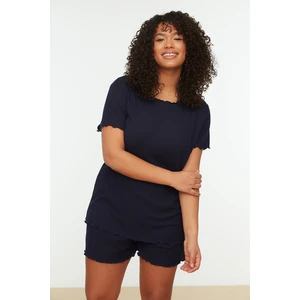 Trendyol Curve Navy Blue Crew Neck Knitted Pajamas Set