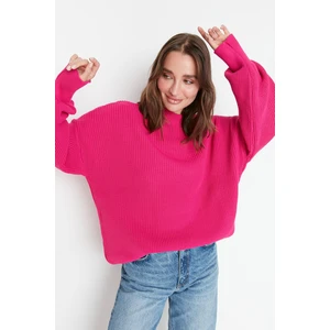 Trendyol Fuchsia Wide Fit Crew Krk Pletený sveter