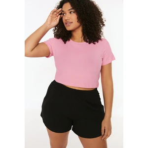 Trendyol Curve Pale Pink Crop Crew Neck Knitted T-Shirt