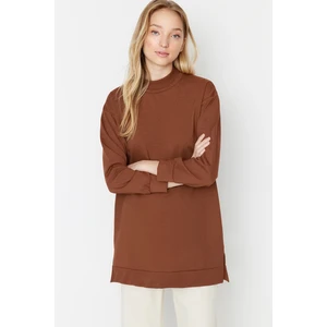 Trendyol Brown High Neck Slit Detailed Basic Knitted Sweatshirt