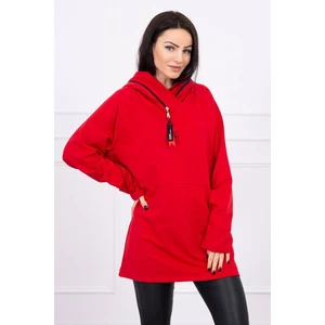 Tunic with a zipper on the hood Oversize red