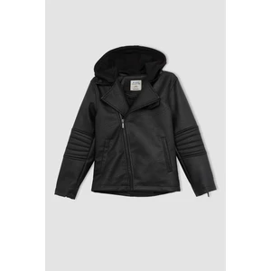 DEFACTO Boy Long Sleeve Faux Leather Hooded Jacket