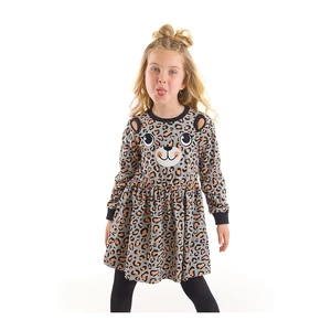 Denokids Leopard Patterned Gray Girls' Dress