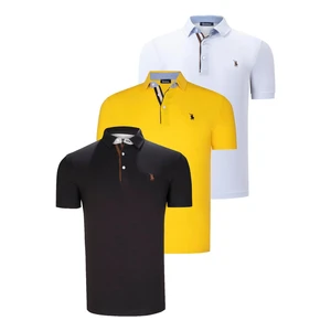 TRIPLE SET T8582 DEWBERRY MENS T-SHIRT-BLACK-WHITE-YELLOW