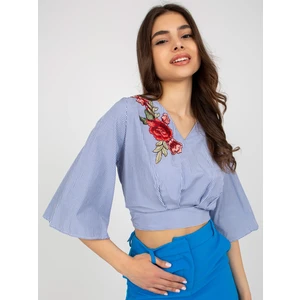 Women's formal blouse with embroidery - blue