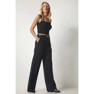 Happiness İstanbul Women's Black Woven Pants with Belt