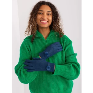 Dark blue winter gloves with pompom